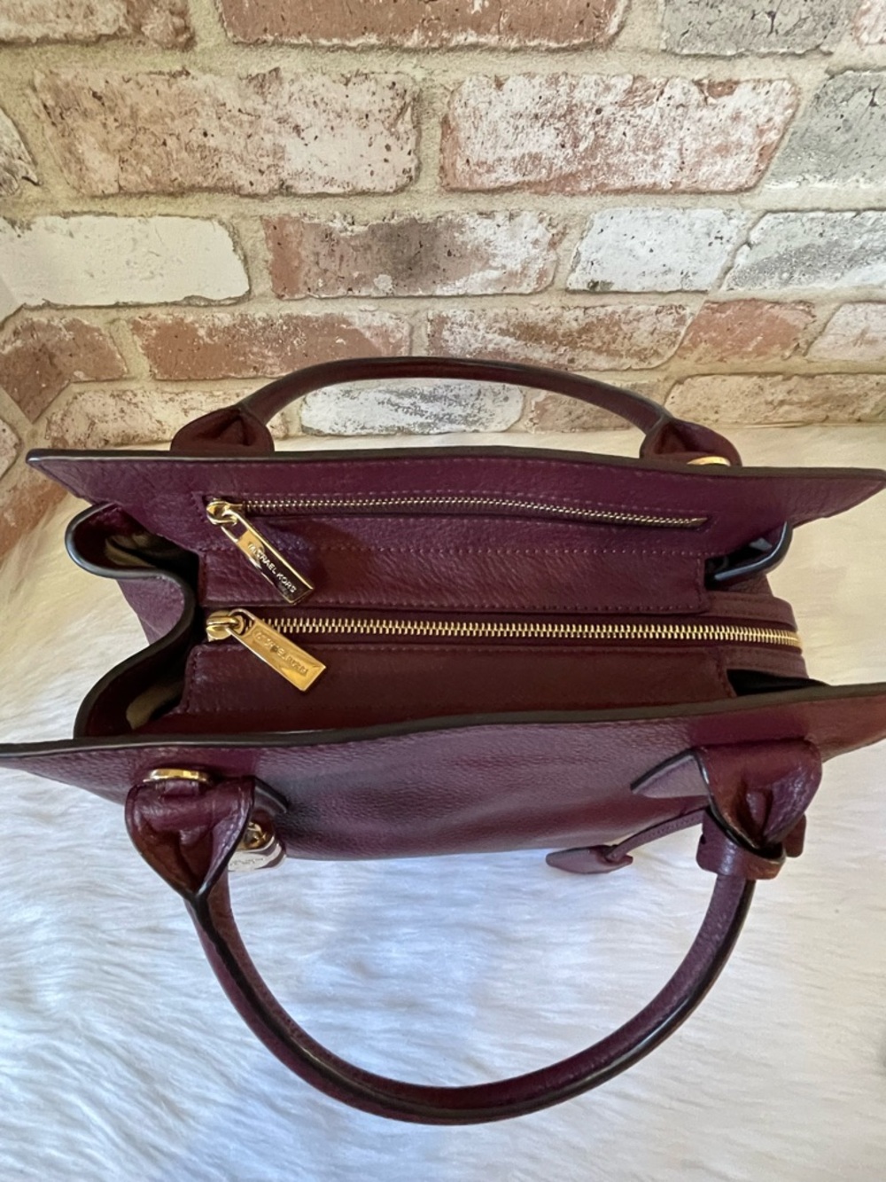 Michael Kors Burgundy Leather Satchel with Gold Hardware - Picture 4 of 13